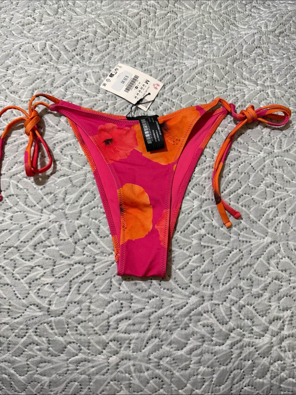 Zara Pink & Orange Floral Tie-Side Bikini Bottom
